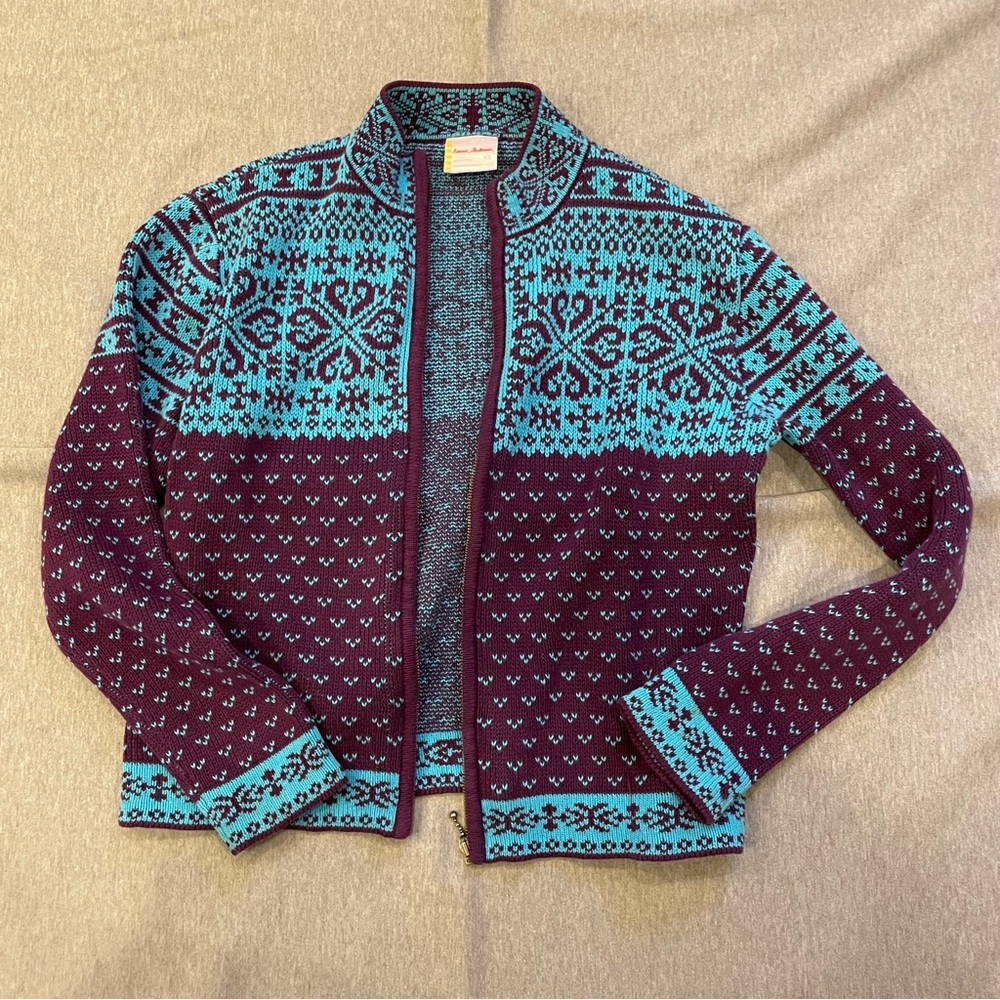 Hanna Andersson turquoise and purple zip cardigan